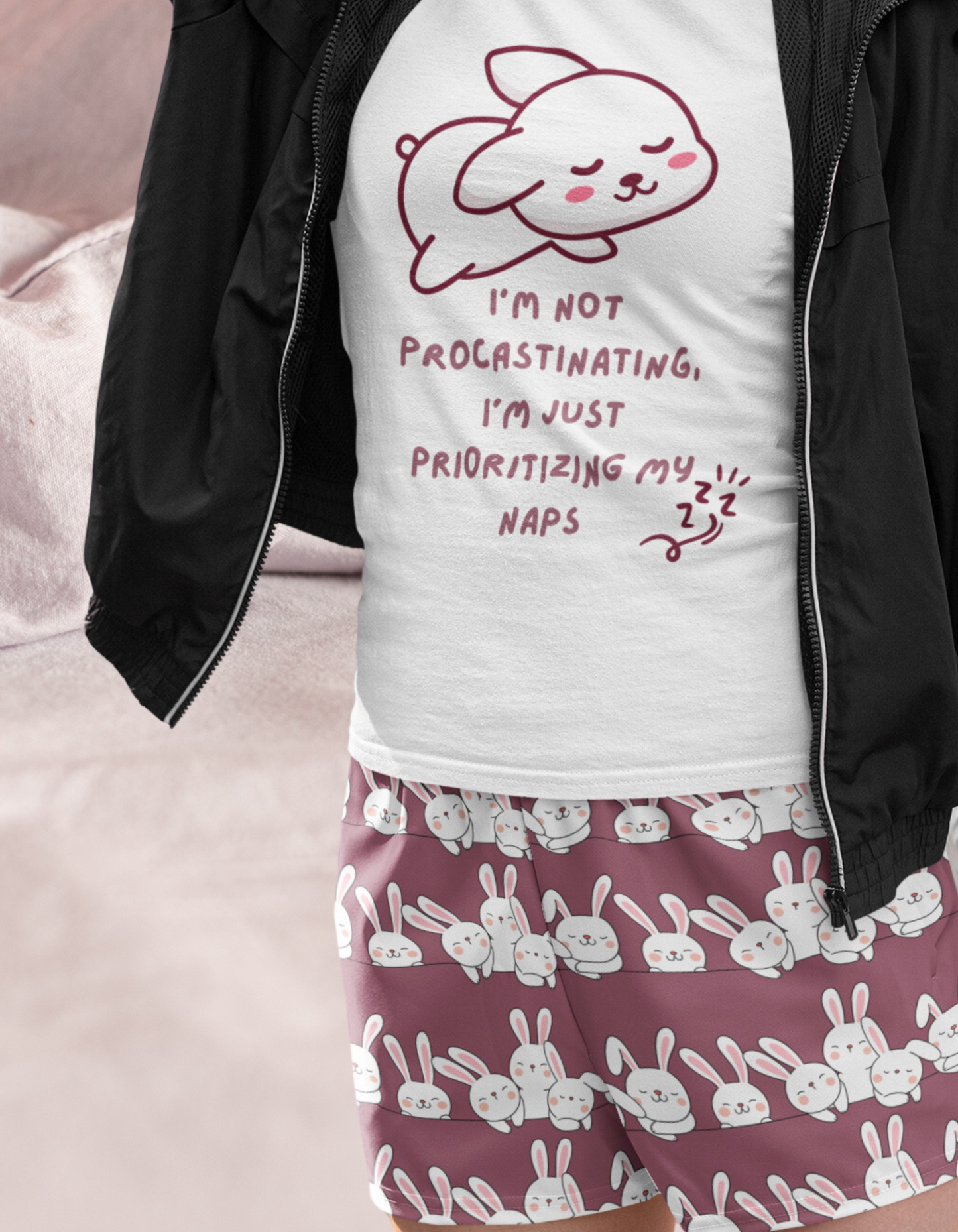 "Prioritising My Nap Bunny Tee and Shorts Combo"