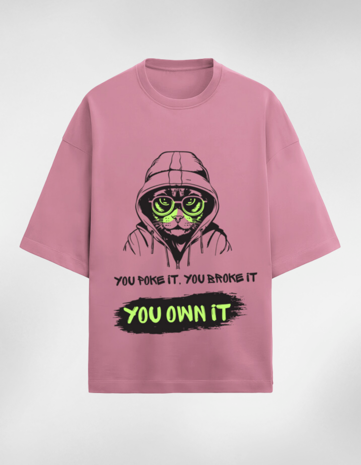Poke It, Own It: The Oversized Cat Hoodie Tee