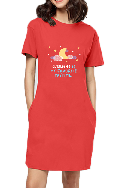 Premium Cotton T-Shirt Dress - “Sleeping Is My Favorite Pastime”