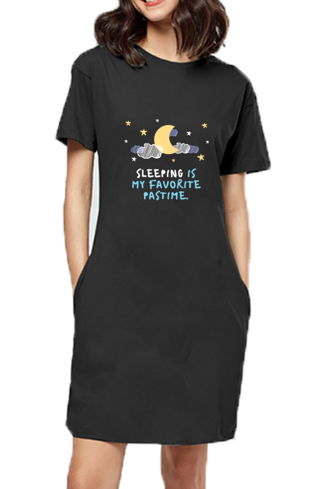 Premium Cotton T-Shirt Dress - “Sleeping Is My Favorite Pastime”