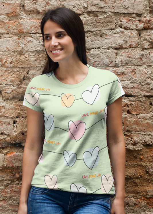 Love, Peace, Joy – Women’s AOP T-Shirt