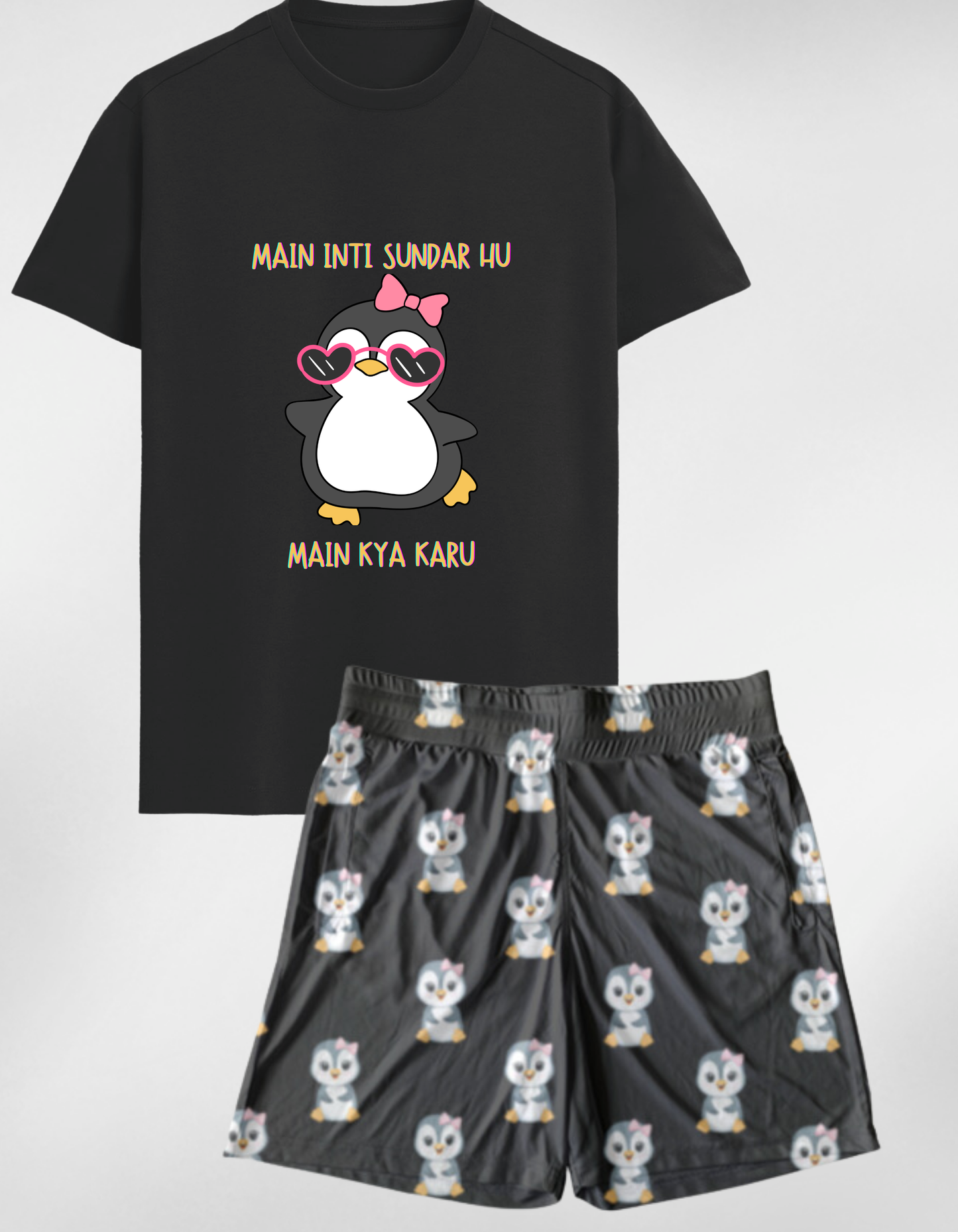 Cute Penguin T-Shirt and Shorts Co-Ord Set