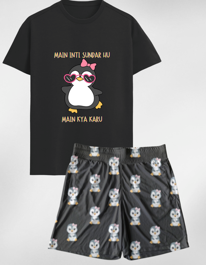Cute Penguin T-Shirt and Shorts Co-Ord Set