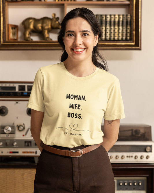 “Woman. Wife. Boss.” Unisex Premium Cotton T-Shirt