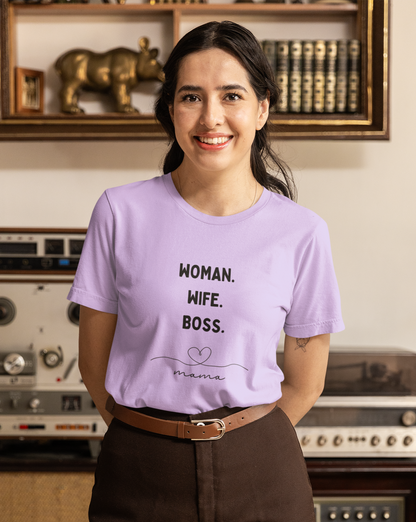 “Woman. Wife. Boss.” Unisex Premium Cotton T-Shirt