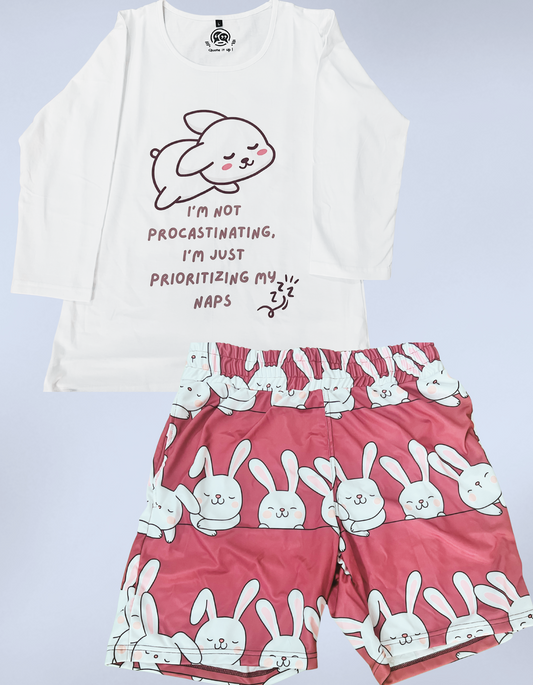 "Prioritising My Nap Bunny Tee and Shorts Combo"